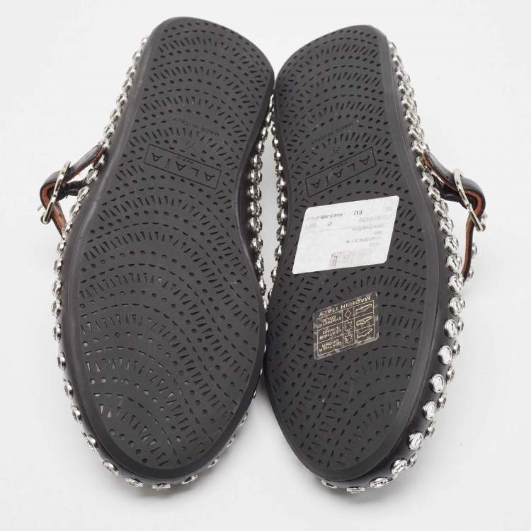 Pre Owned Alaia Black Leather Angele Ballet Flats Size 39