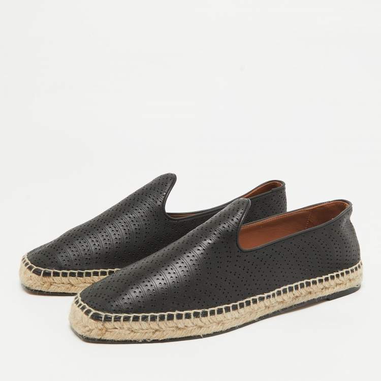 Pre Owned Alaia Black Perforated Leather Slip On Espadrille Flats Size 41