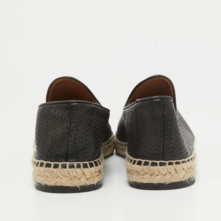Pre Owned Alaia Black Perforated Leather Slip On Espadrille Flats Size 41