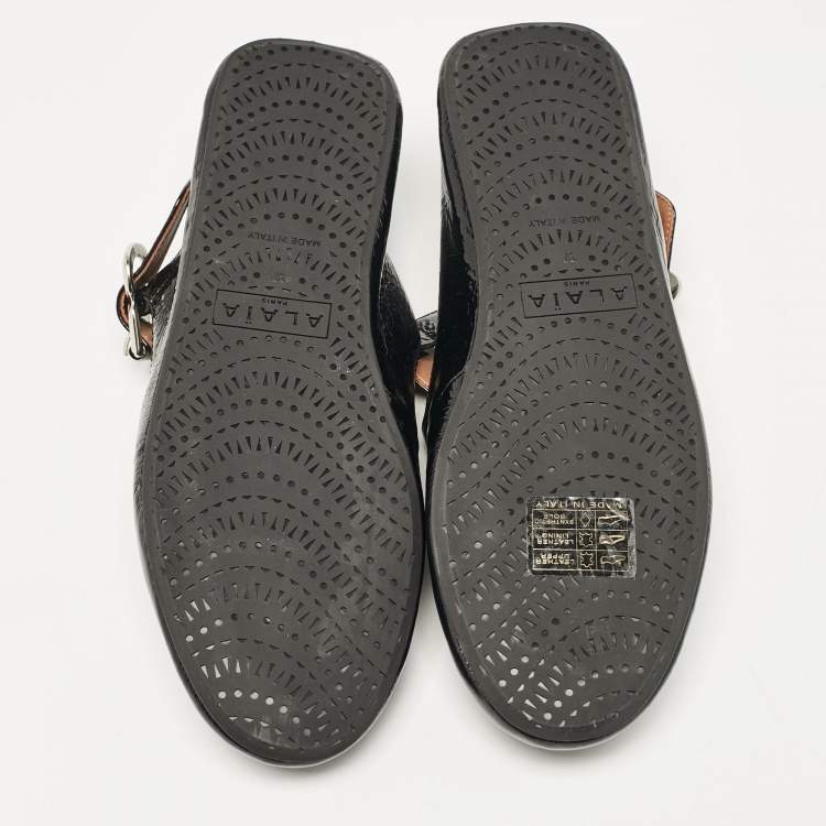 Pre Owned Alaia Black Patent Leather Criss Cross Ballet Flats Size 37