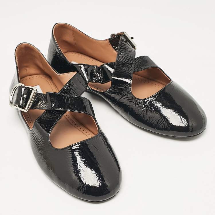 Pre Owned Alaia Black Patent Leather Criss Cross Ballet Flats Size 37