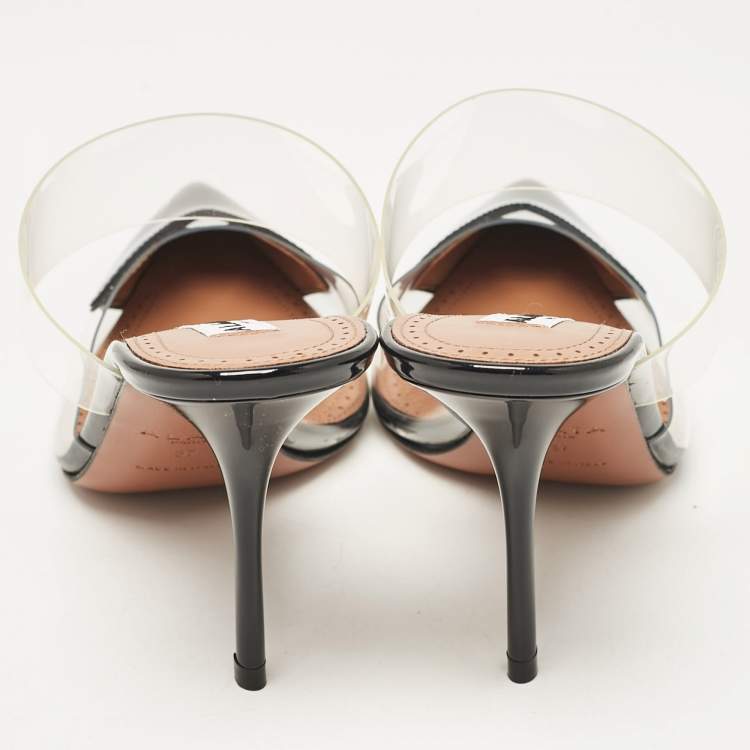 Pre Owned Alaia Black Patent Leather and PVC Le Coeur Mules Size 37