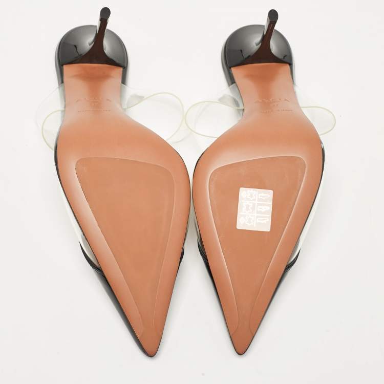 Pre Owned Alaia Black Patent Leather and PVC Le Coeur Mules Size 37