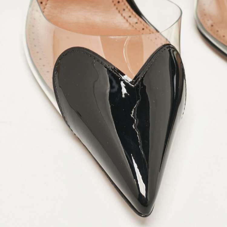 Pre Owned Alaia Black Patent Leather and PVC Le Coeur Mules Size 37