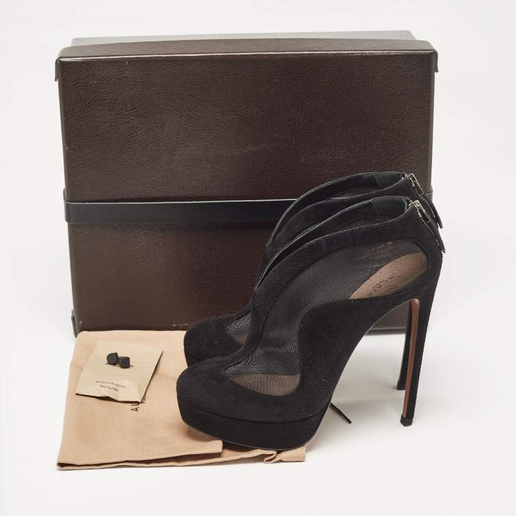 Pre Owned Alaia Black Mesh and Suede Accent Booties Size 38.5