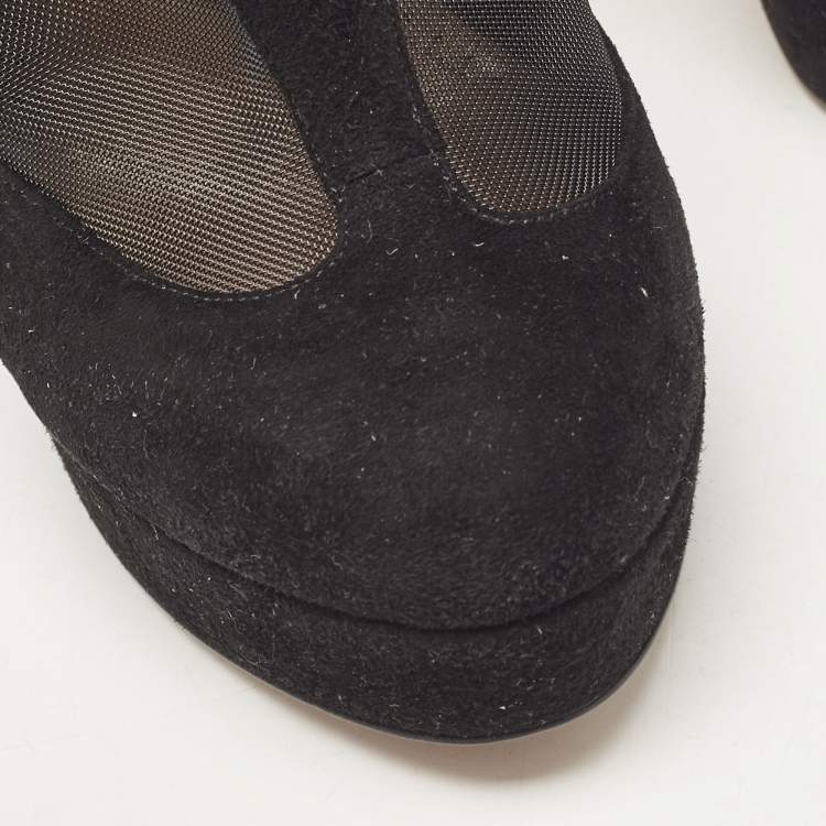 Pre Owned Alaia Black Mesh and Suede Accent Booties Size 38.5