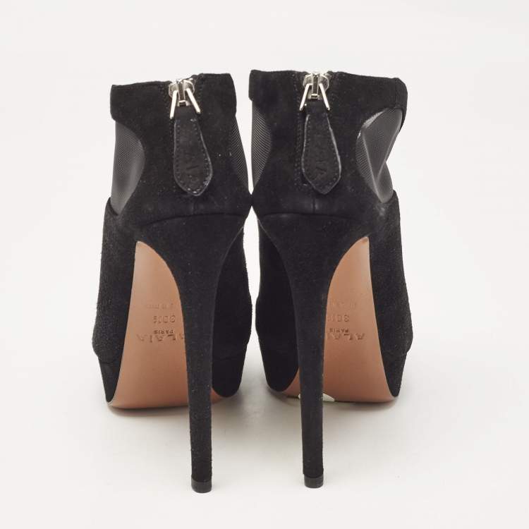 Pre Owned Alaia Black Mesh and Suede Accent Booties Size 38.5