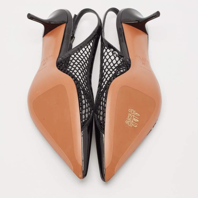 Pre Owned Alaia Black Mesh and Patent Leather Slingack Pumps Size 37