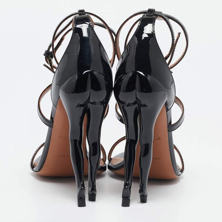 Pre Owned Alaia Black Patent Leather Cabaret Sandals Size 37