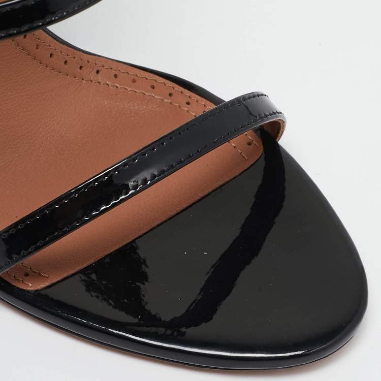 Pre Owned Alaia Black Patent Leather Cabaret Sandals Size 37