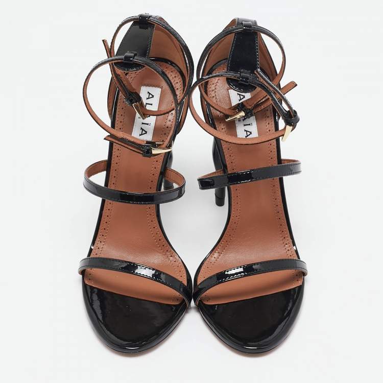 Pre Owned Alaia Black Patent Leather Cabaret Sandals Size 37