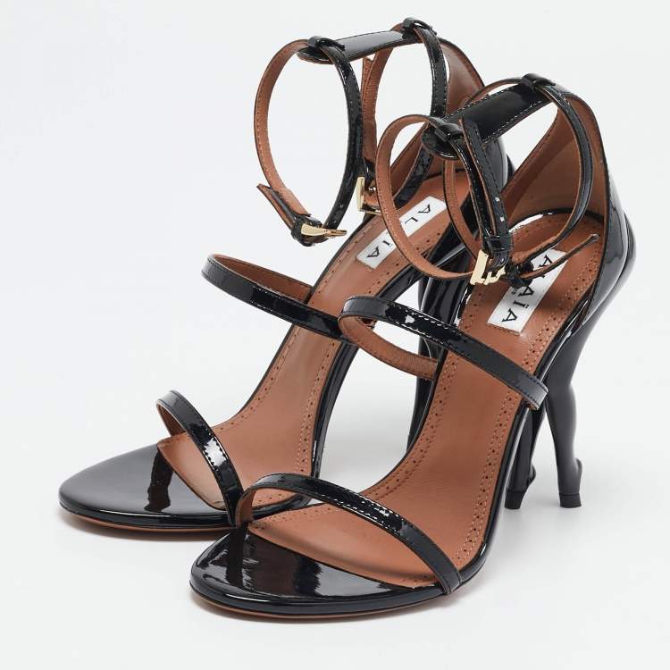 Pre Owned Alaia Black Patent Leather Cabaret Sandals Size 37