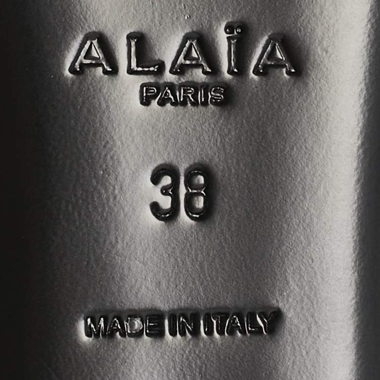 Pre Owned Alaia Black Satin Cube Wedge Mules Size 38