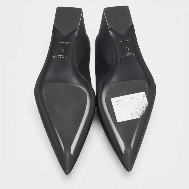 Pre Owned Alaia Black Satin Cube Wedge Mules Size 38