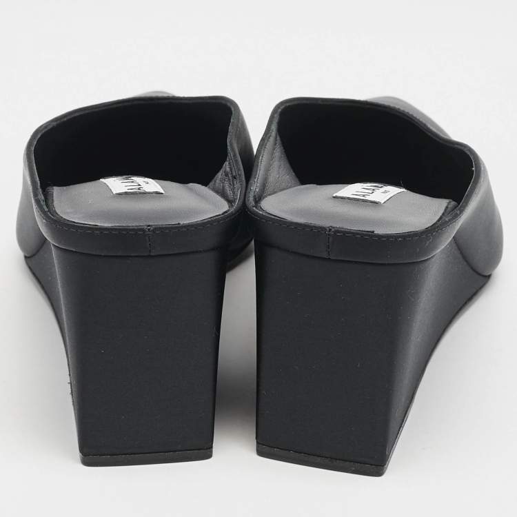 Pre Owned Alaia Black Satin Cube Wedge Mules Size 38