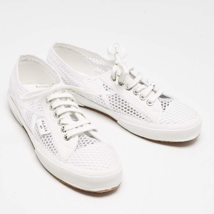Pre Owned Alaia White Fishnet and Canvas Superga Sneakers Size 42