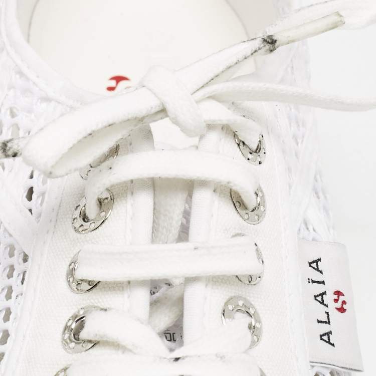 Pre Owned Alaia White Fishnet and Canvas Superga Sneakers Size 42