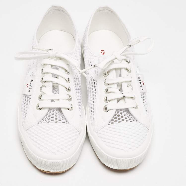Pre Owned Alaia White Fishnet and Canvas Superga Sneakers Size 42