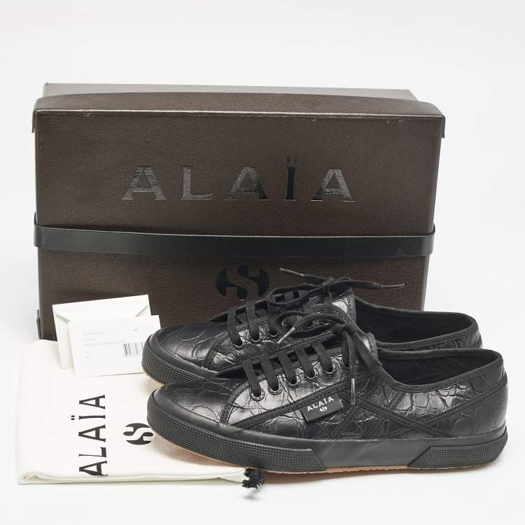 Pre Owned Alaia Black Croc Embossed Leather Superga Low Top Sneakers Size 42