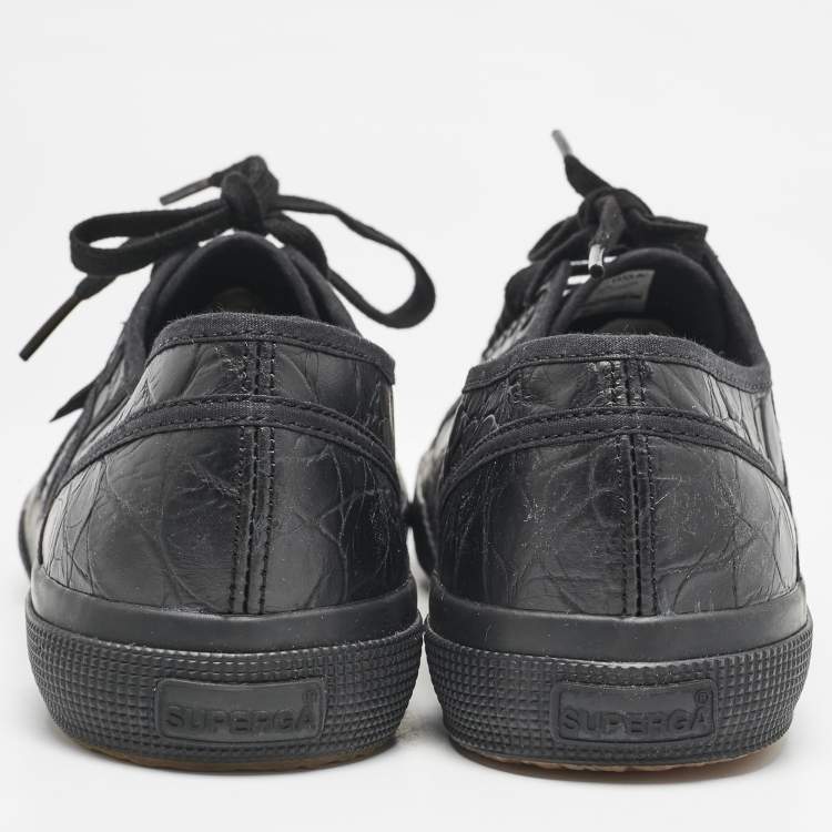 Pre Owned Alaia Black Croc Embossed Leather Superga Low Top Sneakers Size 42