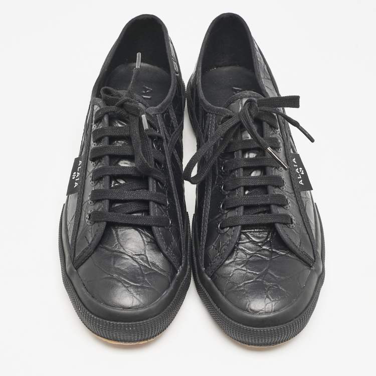 Pre Owned Alaia Black Croc Embossed Leather Superga Low Top Sneakers Size 42