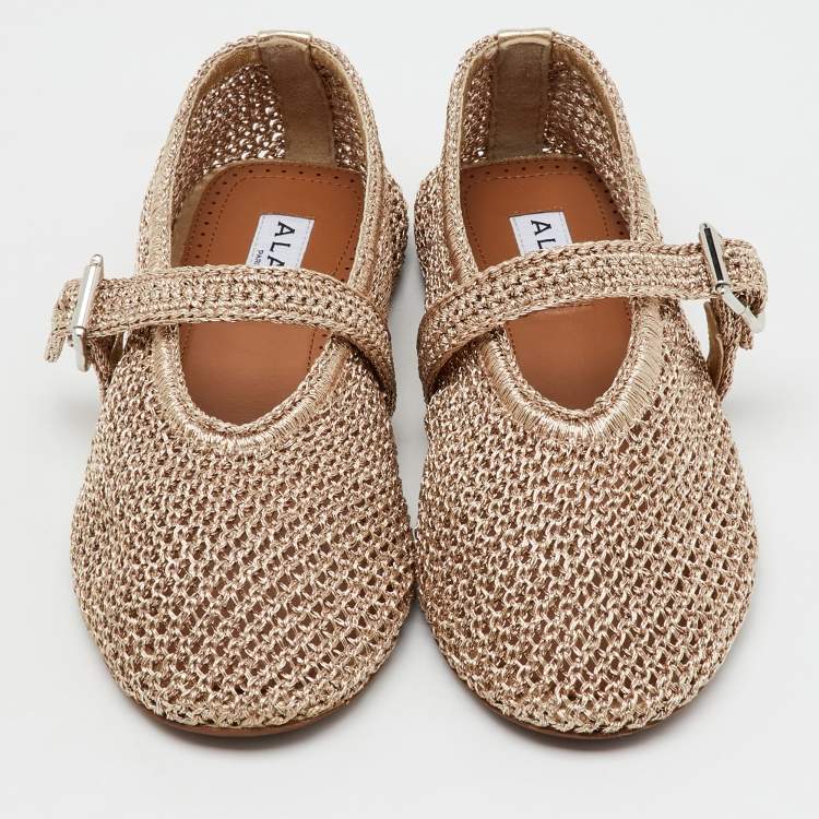 Pre Owned Alaïa Metallic Mesh Mary Jane Ballet Flats Size 35