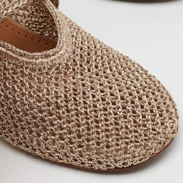 Pre Owned Alaïa Metallic Mesh Mary Jane Ballet Flats Size 35