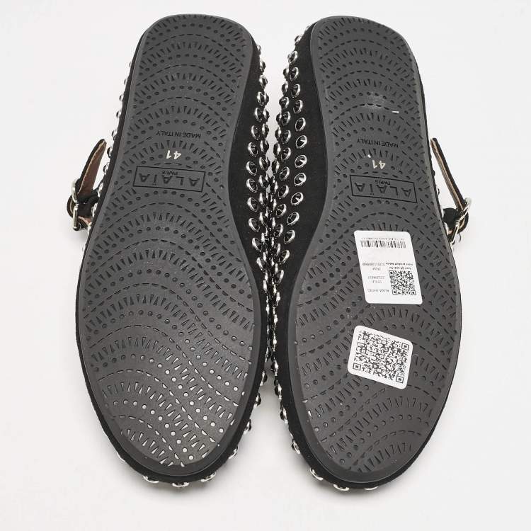Pre Owned Alaia Black Suede Embellished Ballet Flats Size 41