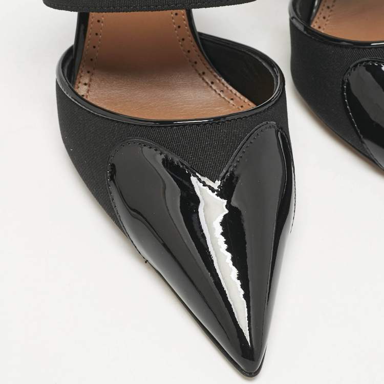 Pre Owned Alaia Black Patent Leather and Grosgrain Le Coeur Mules Size 39