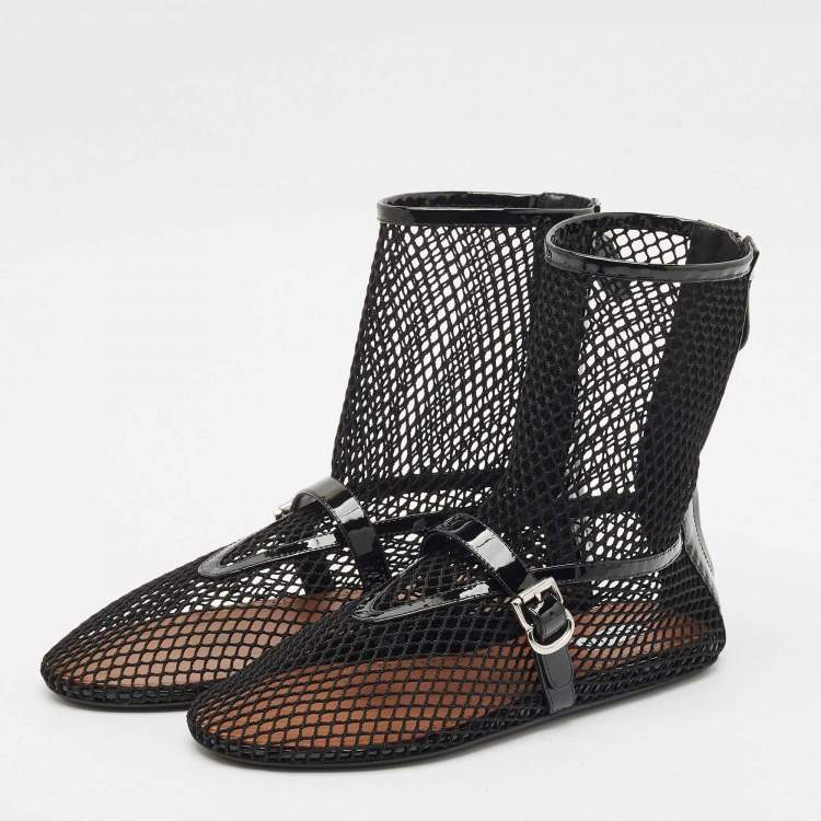 Pre Owned Alaia Black Patent Leather and Fishnet High Ballet Flats Size 39