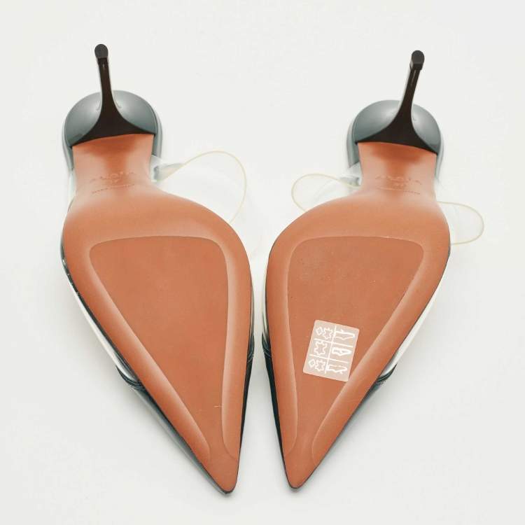 Pre Owned Alaia Transparent and Green Patent Leather and PVC le coeur Mules Size 37