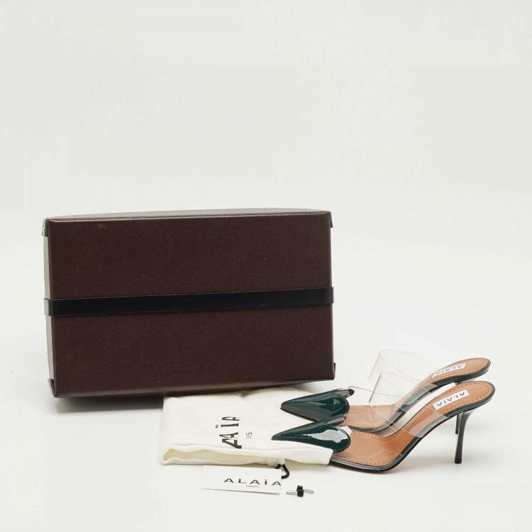 Pre Owned Alaia Transparent and Green Patent Leather and PVC le coeur Mules Size 37