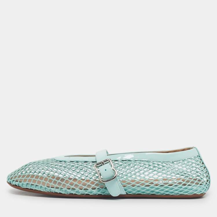 مملوكة مسبقًا Alaia Blue Mesh and Patent Leather Fishnet Ballet Flats Size 38