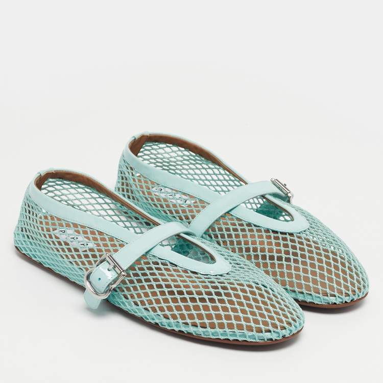 مملوكة مسبقًا Alaia Blue Mesh and Patent Leather Fishnet Ballet Flats Size 38