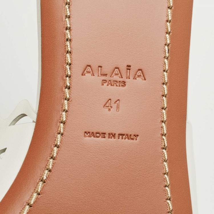 Pre Owned Alaia White Leather Vienne Flat Slides Size 41