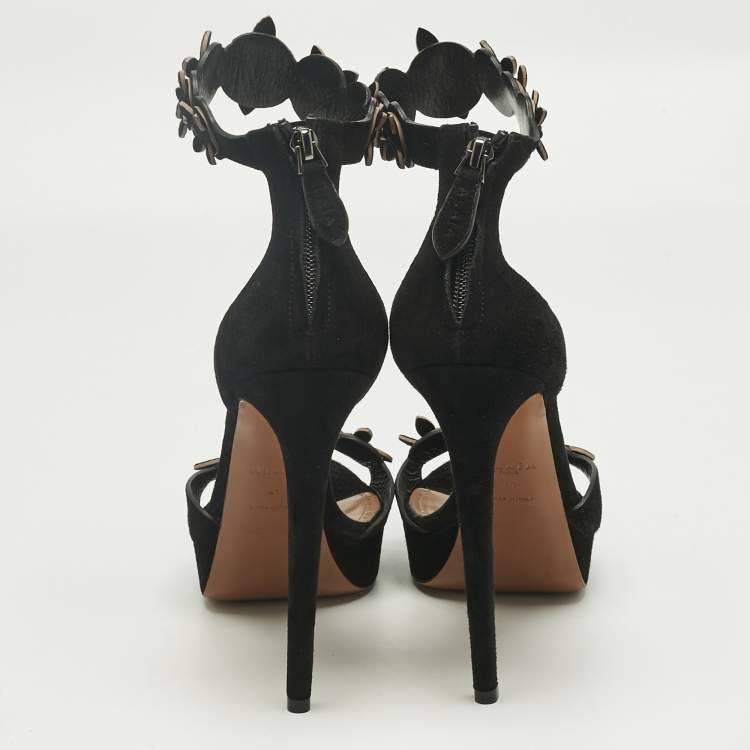 Pre Owned Alaia Black Suede Platform Ankle Strap Sandals Size 41