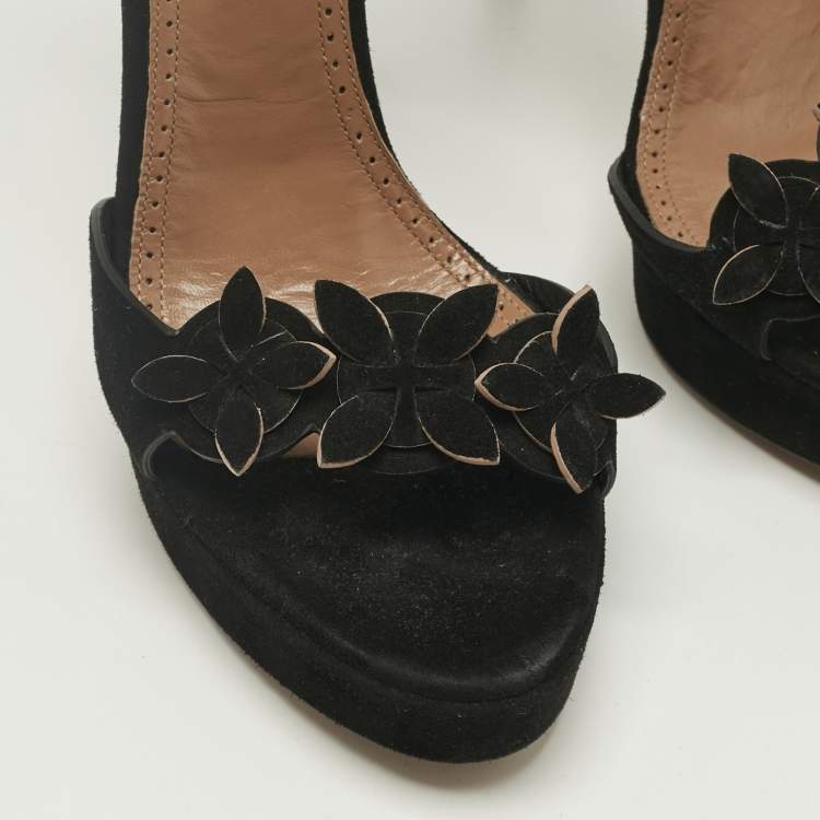 Pre Owned Alaia Black Suede Platform Ankle Strap Sandals Size 41