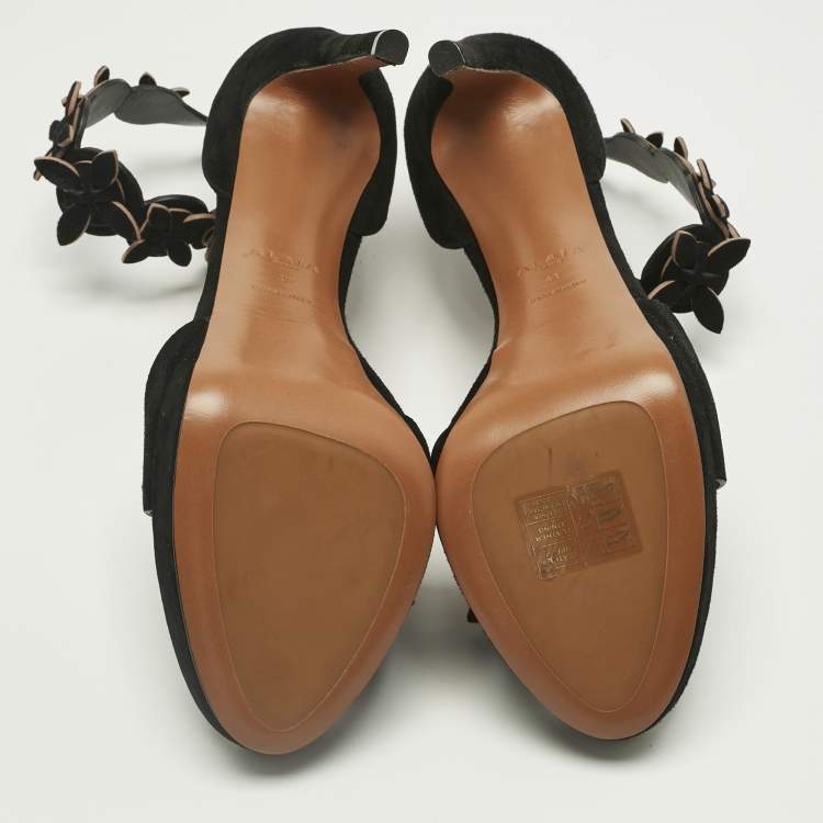 Pre Owned Alaia Black Suede Platform Ankle Strap Sandals Size 41
