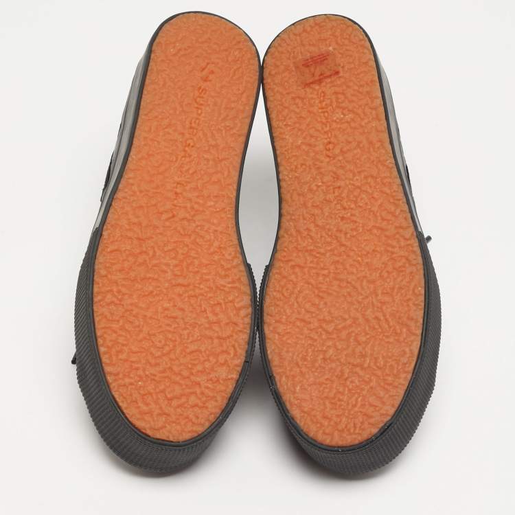 Pre Owned Alaia Superga Size 38 Black Croc Embossed Leather Lace Up Sneakers