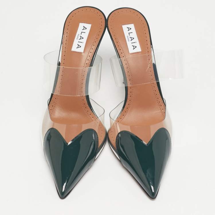 Pre Owned Alaia Le Coeur Size 39 Green Patent Leather and PVC Mules