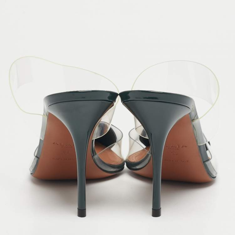Pre Owned Alaia Le Coeur Size 39 Green Patent Leather and PVC Mules