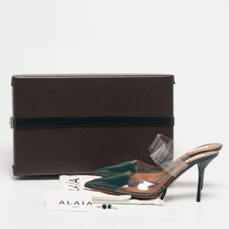 Pre Owned Alaia Le Coeur Size 39 Green Patent Leather and PVC Mules
