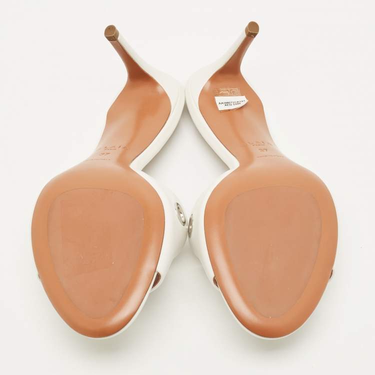 Pre Owned Alaia Oeillets Size 37 White Leather Slide Sandals
