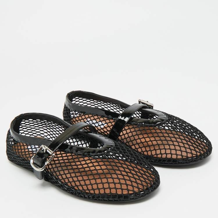 مملوكة مسبقًا Alaia Size 37 Black Mesh and Patent Leather Ballet Flats
