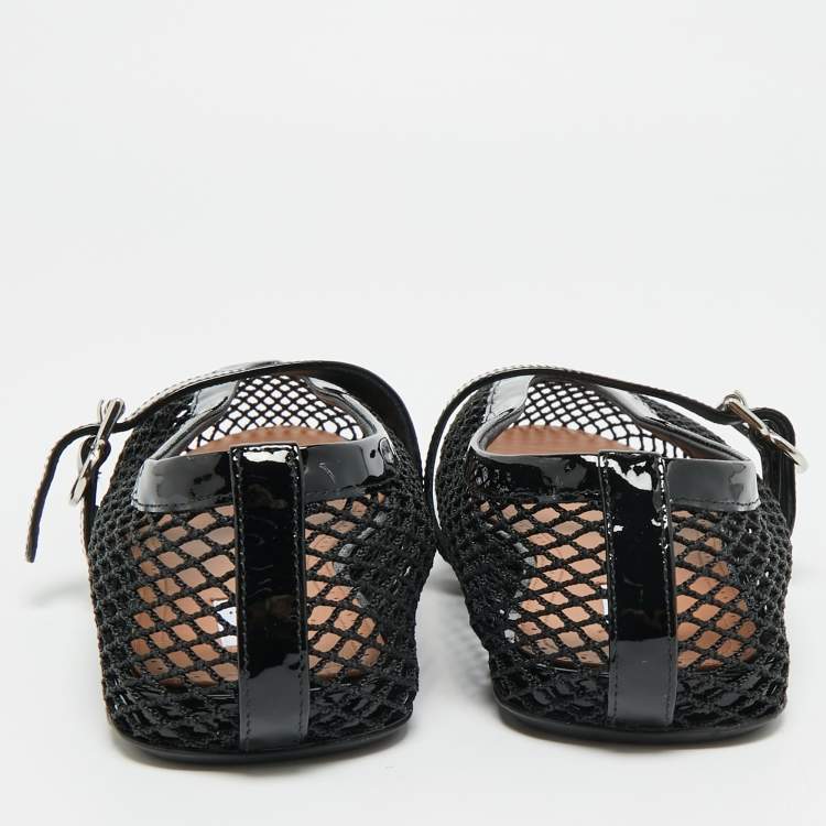 مملوكة مسبقًا Alaia Size 37 Black Mesh and Patent Leather Ballet Flats