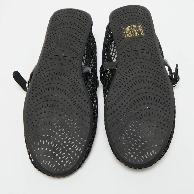 مملوكة مسبقًا Alaia Size 37 Black Mesh and Patent Leather Ballet Flats