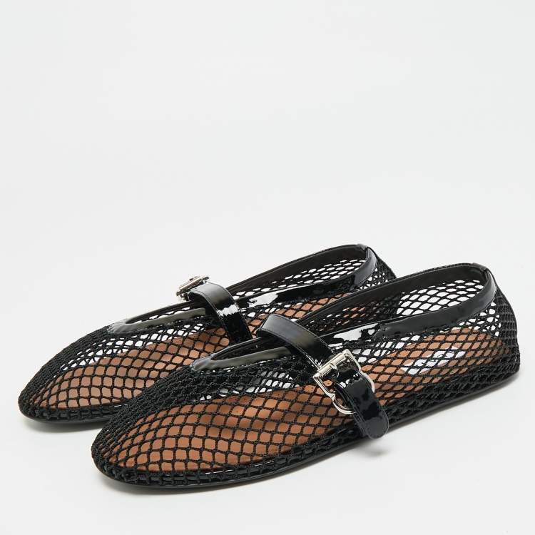 مملوكة مسبقًا Alaia Size 37 Black Mesh and Patent Leather Ballet Flats