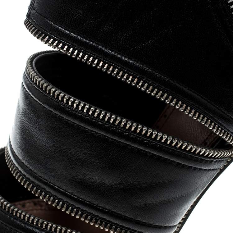 Pre Owned Alaia Black Leather Peep Toe Zipper Booties Size 39