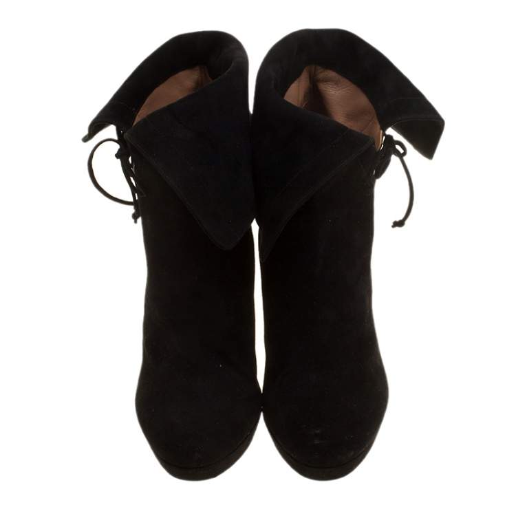 Pre Owned Alaia Black Suede Lace Up Platform Ankle Boots Size 41