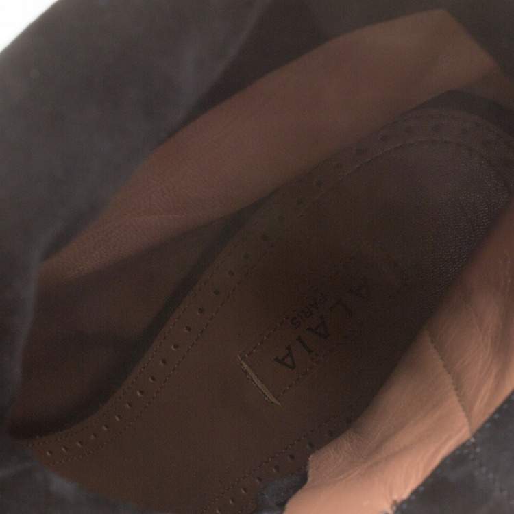 Pre Owned Alaia Black Suede Lace Up Platform Ankle Boots Size 41